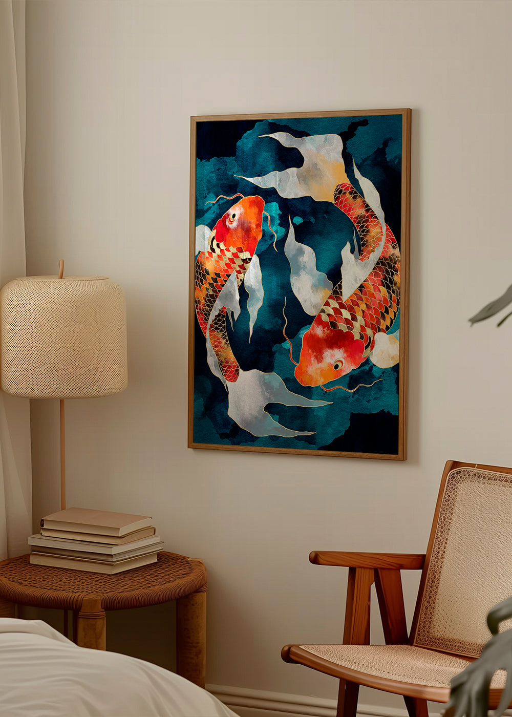 Kunst Koi japansk orange på blå