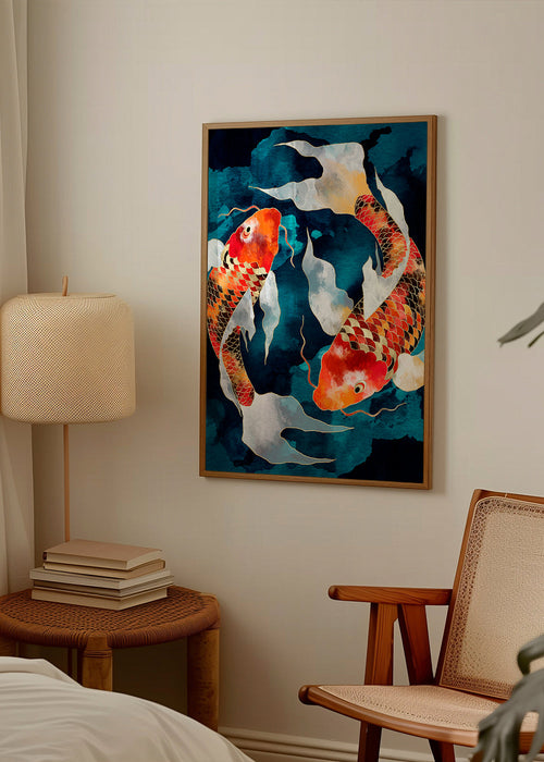 Kunst Koi japansk orange på blå
