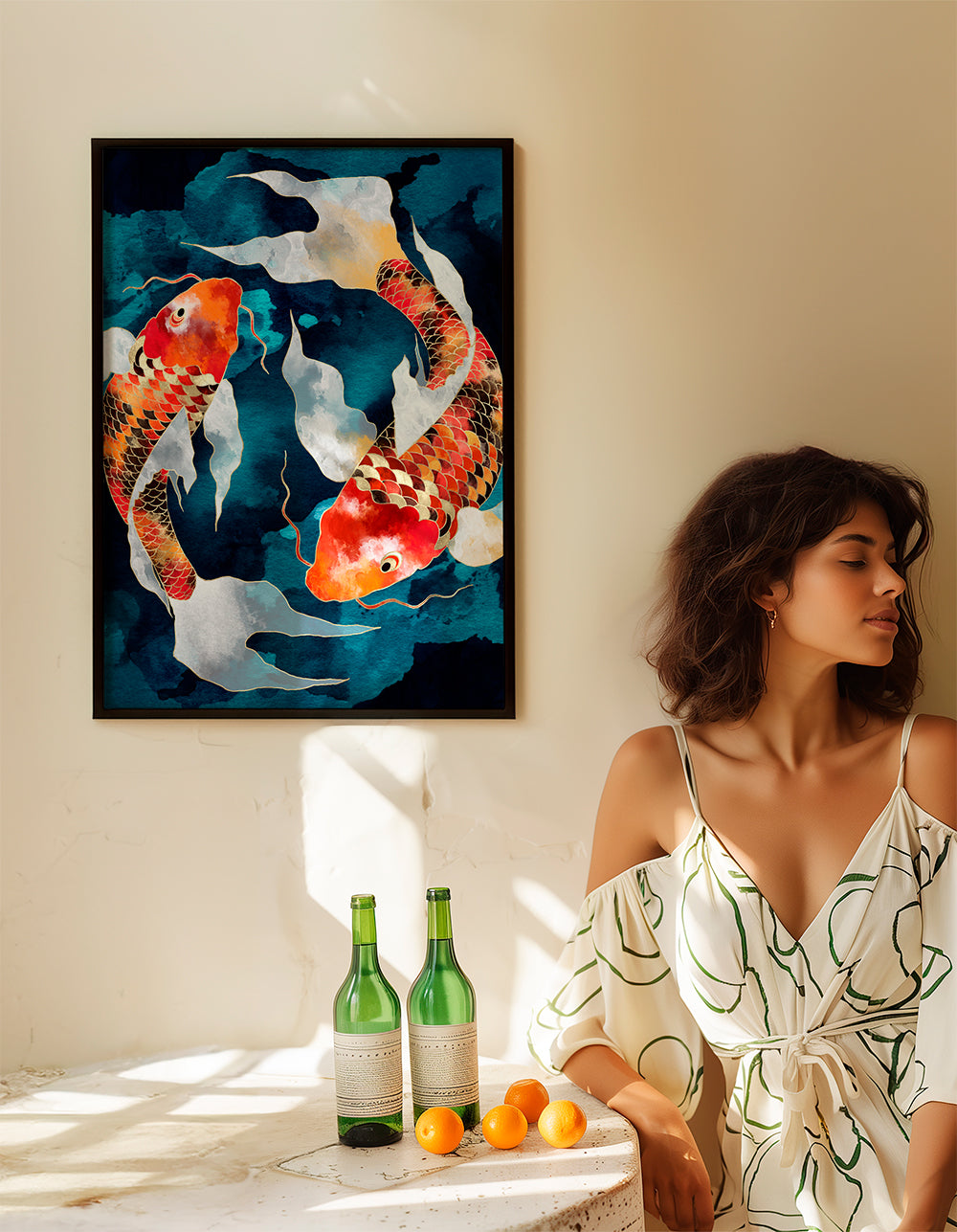 Kunst Koi japansk orange på blå