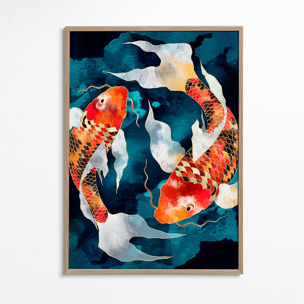 Kunst Koi japansk orange på blå