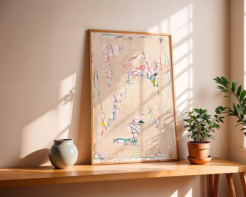 Børneplakat scribble beige