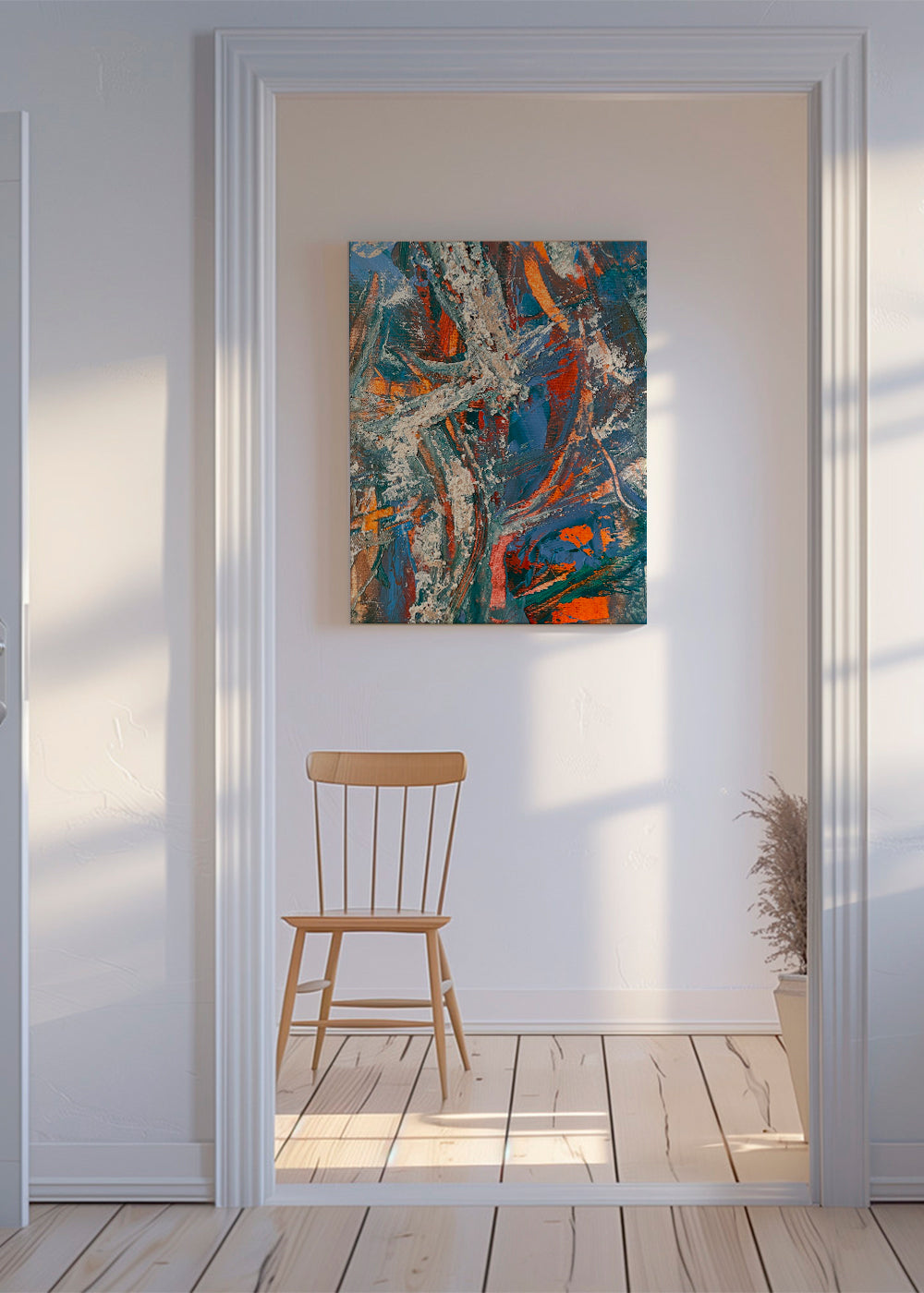 Abstrakt billede med blå og orange strøg