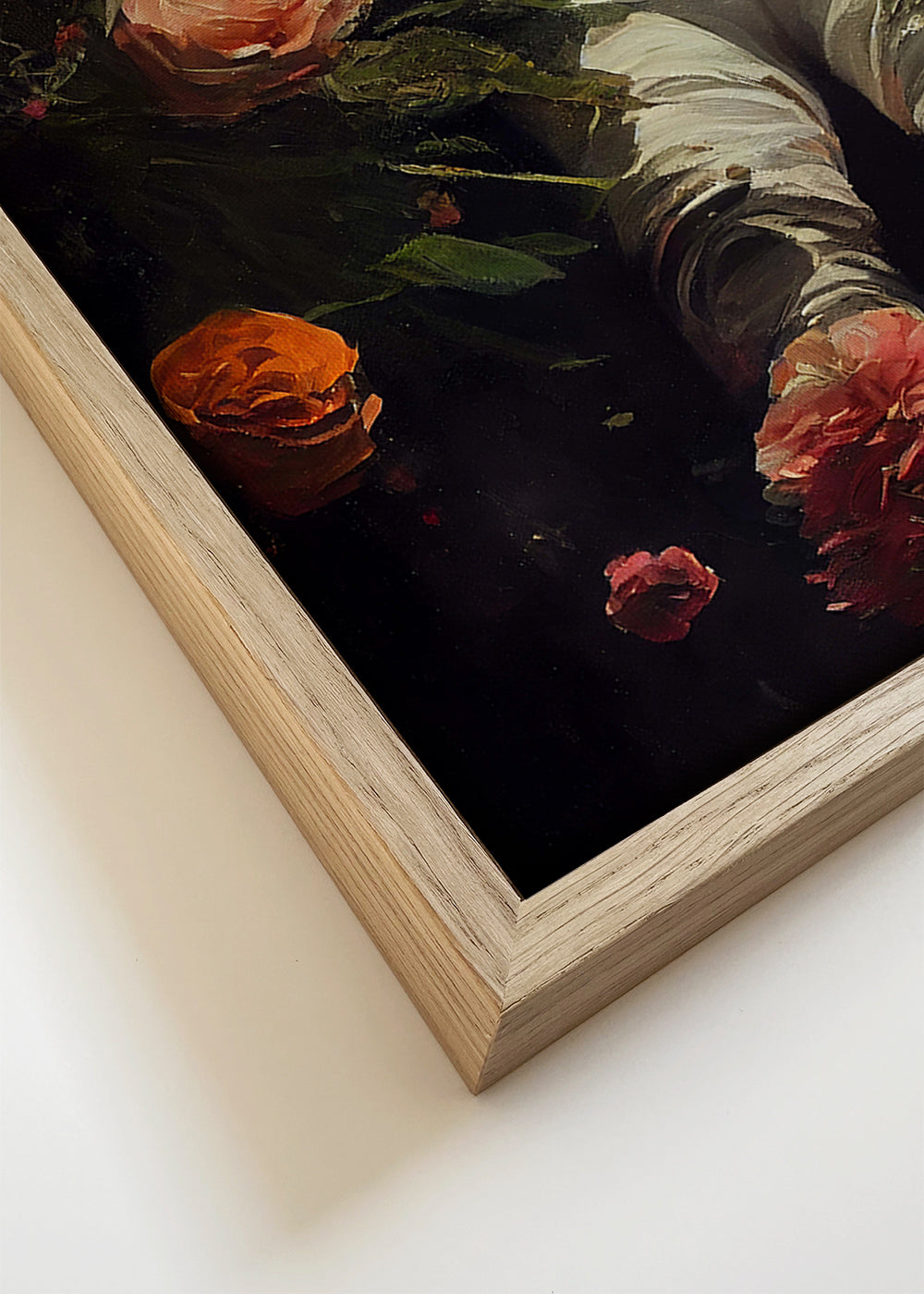 Botanisk plakat: astronaut blandt blomster
