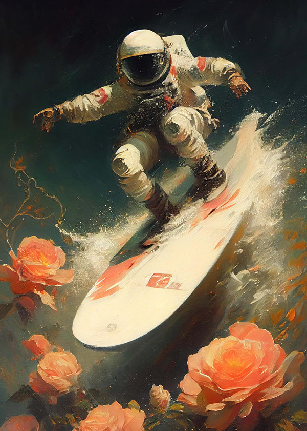 Abstrakt kunst astronaut surfer på kosmisk bølge