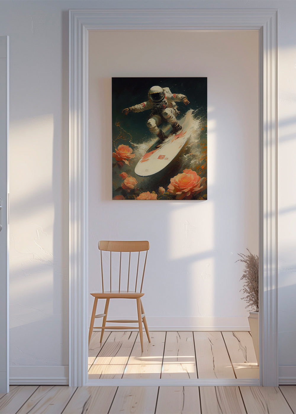 Abstrakt kunst astronaut surfer på kosmisk bølge