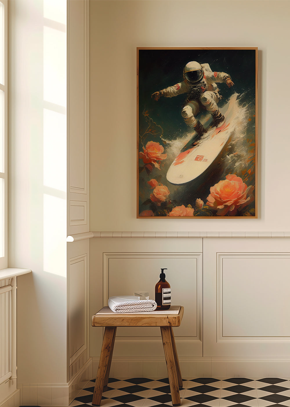 Abstrakt kunst astronaut surfer på kosmisk bølge