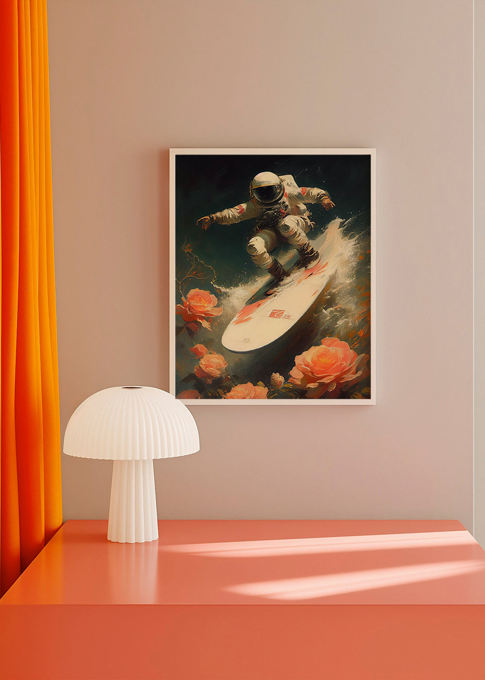 Abstrakt kunst astronaut surfer på kosmisk bølge