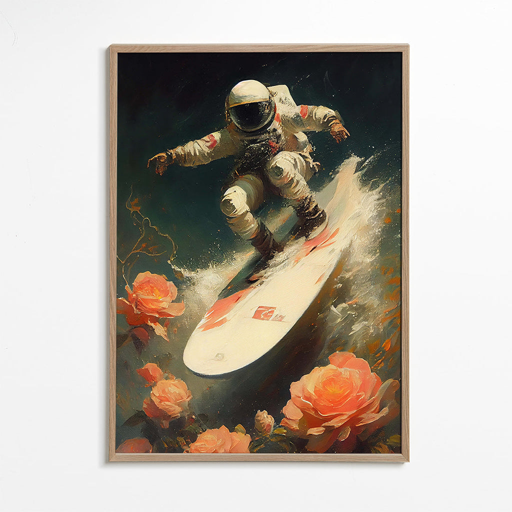 Abstrakt kunst astronaut surfer på kosmisk bølge
