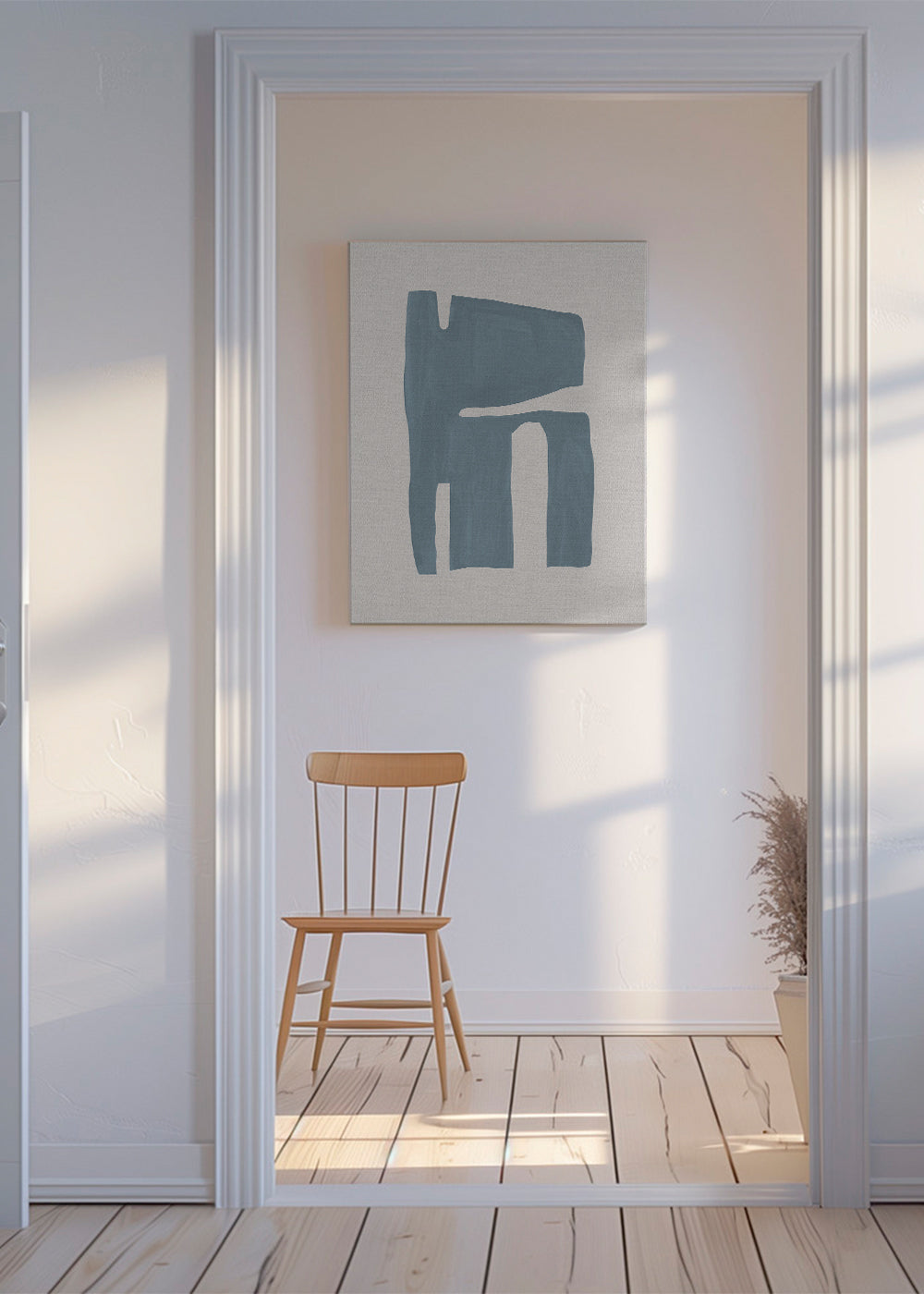 Abstrakt kunst med organisk blå streg