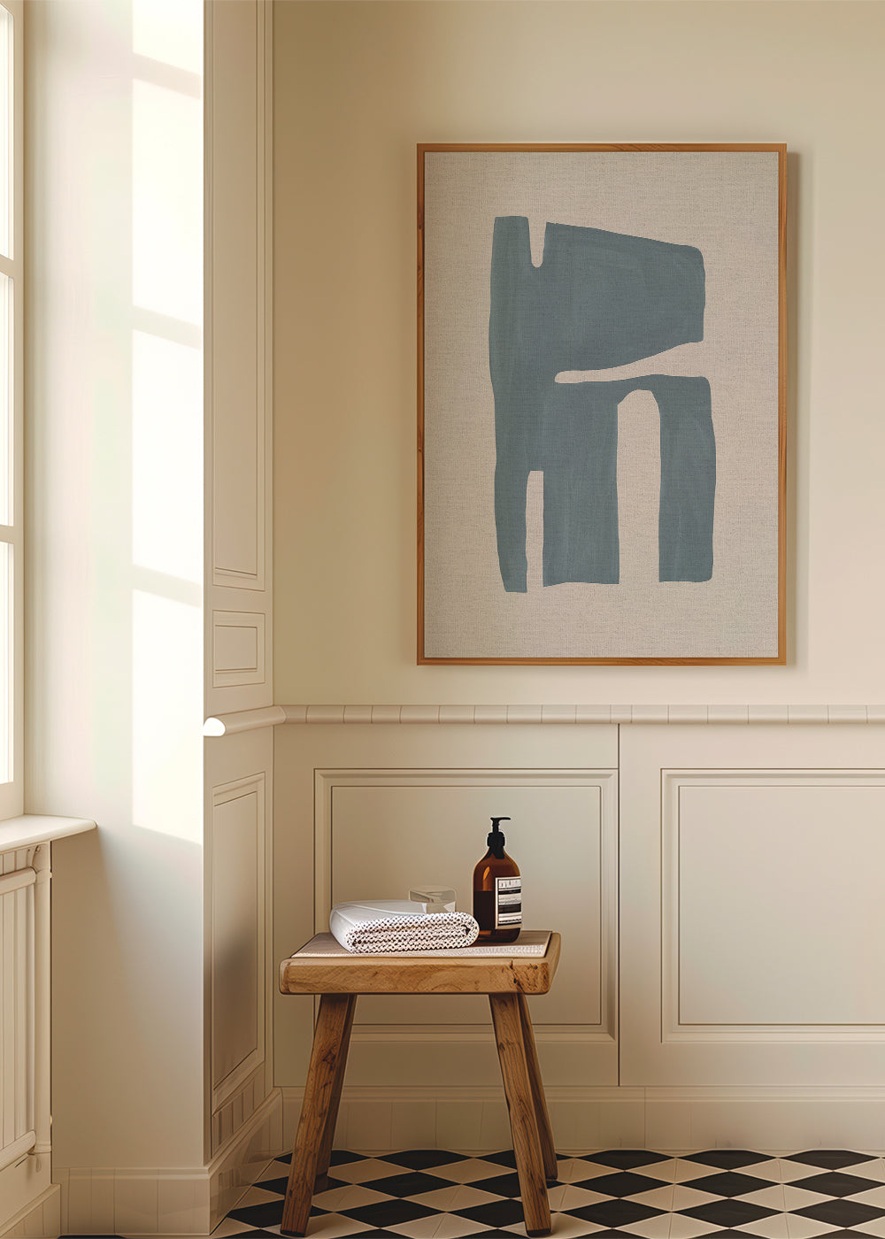 Abstrakt kunst med organisk blå streg