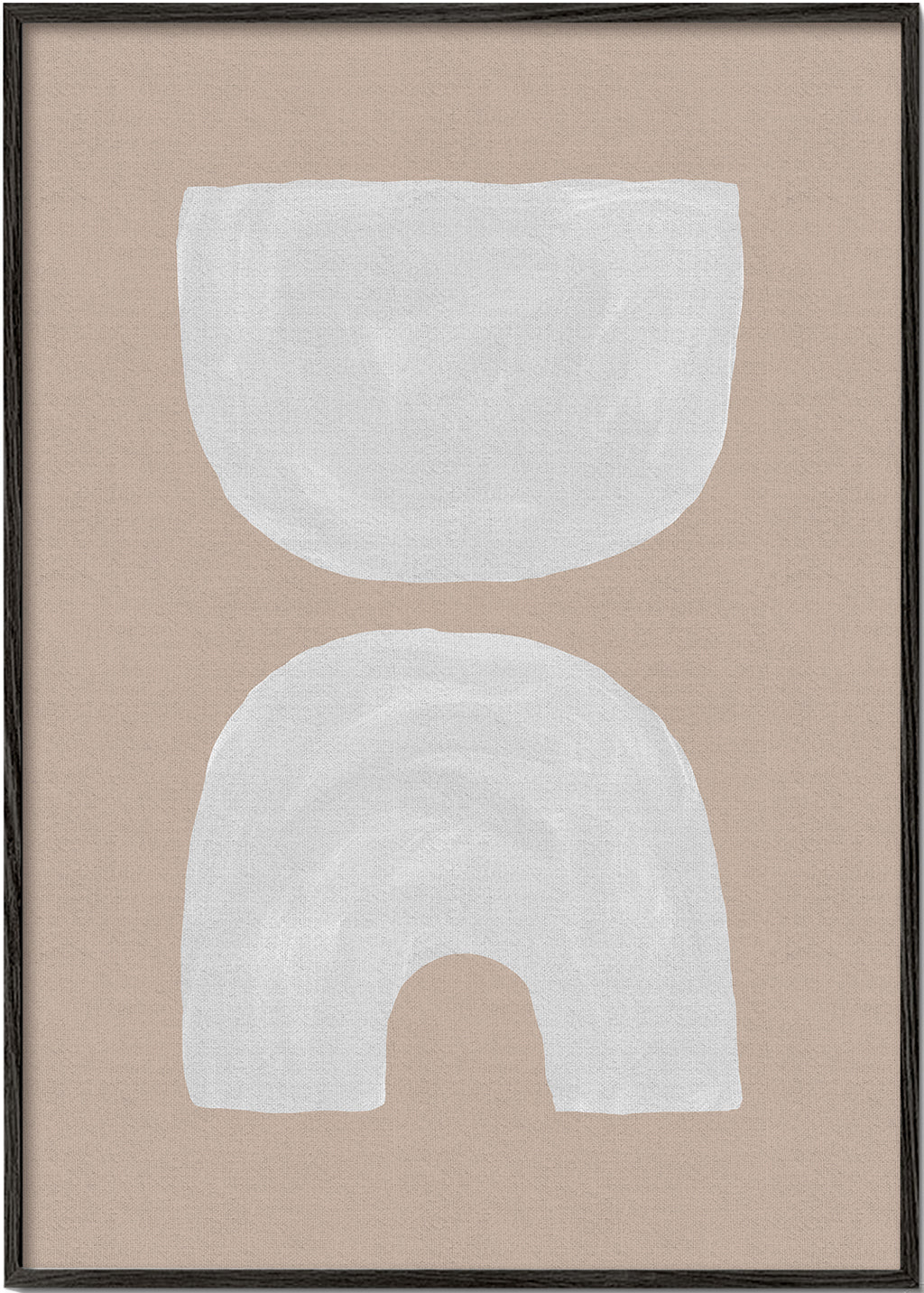 Minimalistiske hvide former på beige baggrund