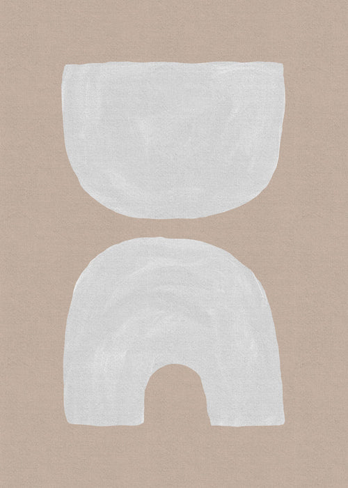 Minimalistiske hvide former på beige baggrund