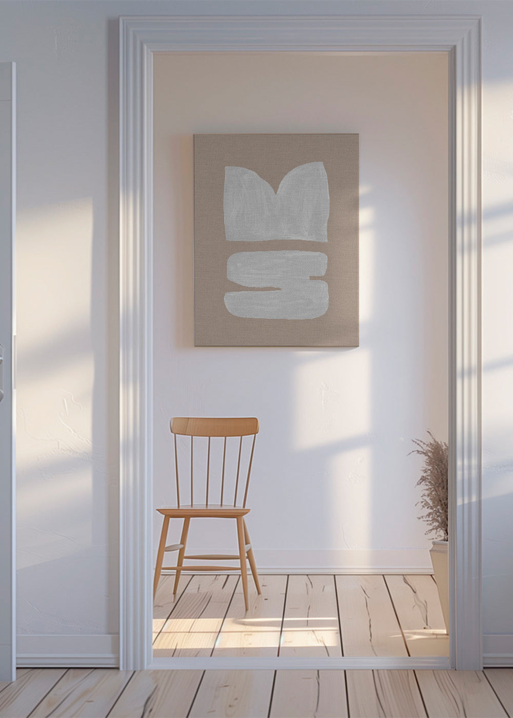 Abstrakt maleri hvid penselstrøg på beige