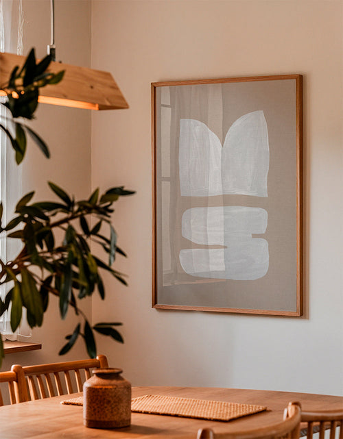 Abstrakt maleri hvid penselstrøg på beige