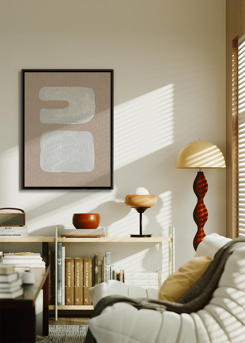 Minimal kunst med to hvide former