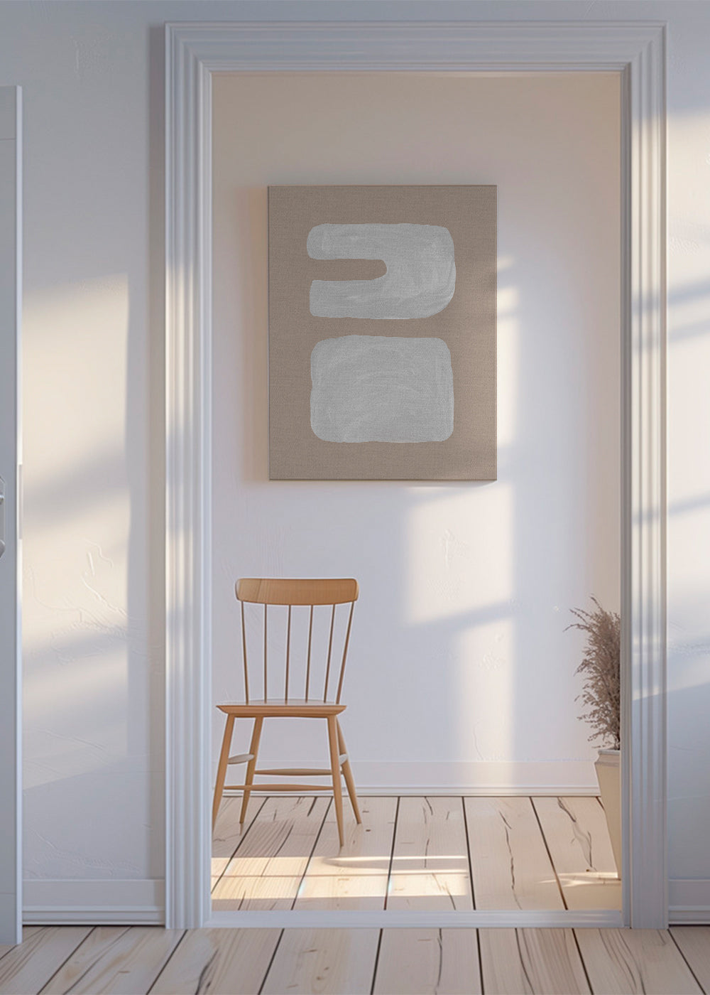 Minimal kunst med to hvide former