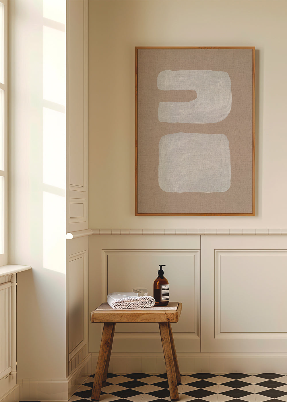 Minimal kunst med to hvide former