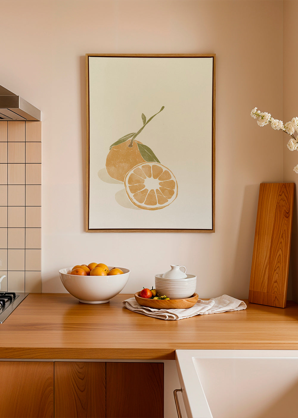 Køkkenkunst med minimal appelsinillustration