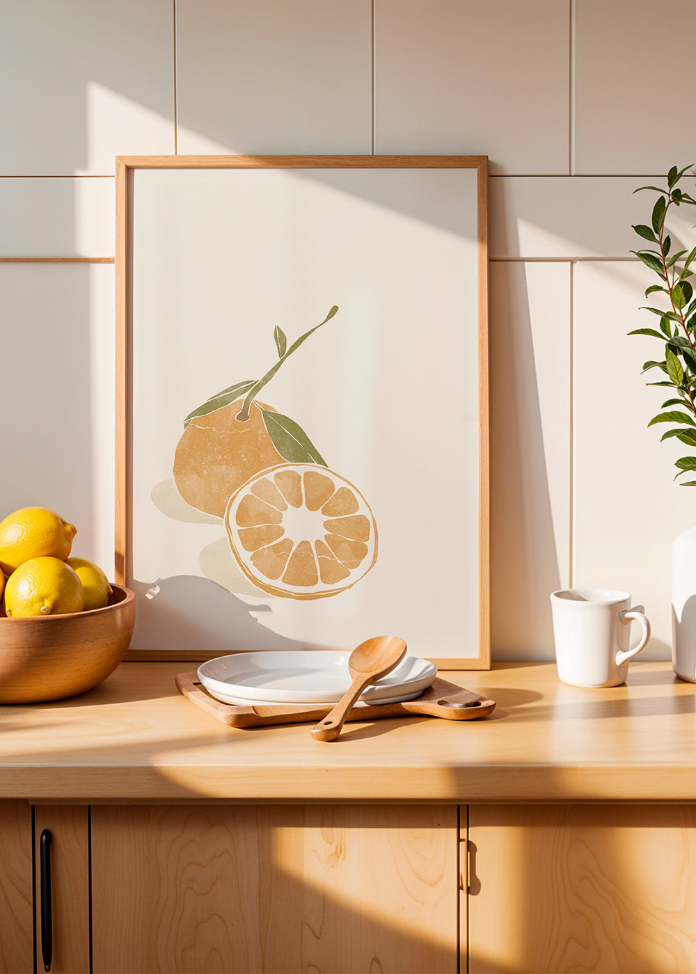 Køkkenkunst med minimal appelsinillustration