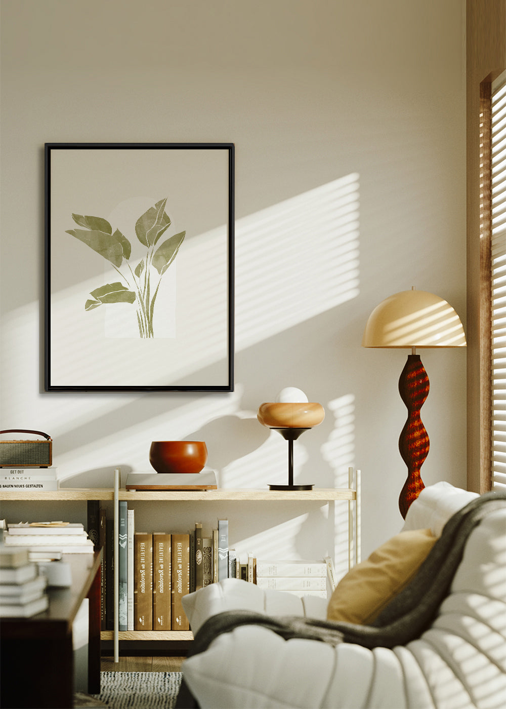 Botanisk plakat grønne blade med bue