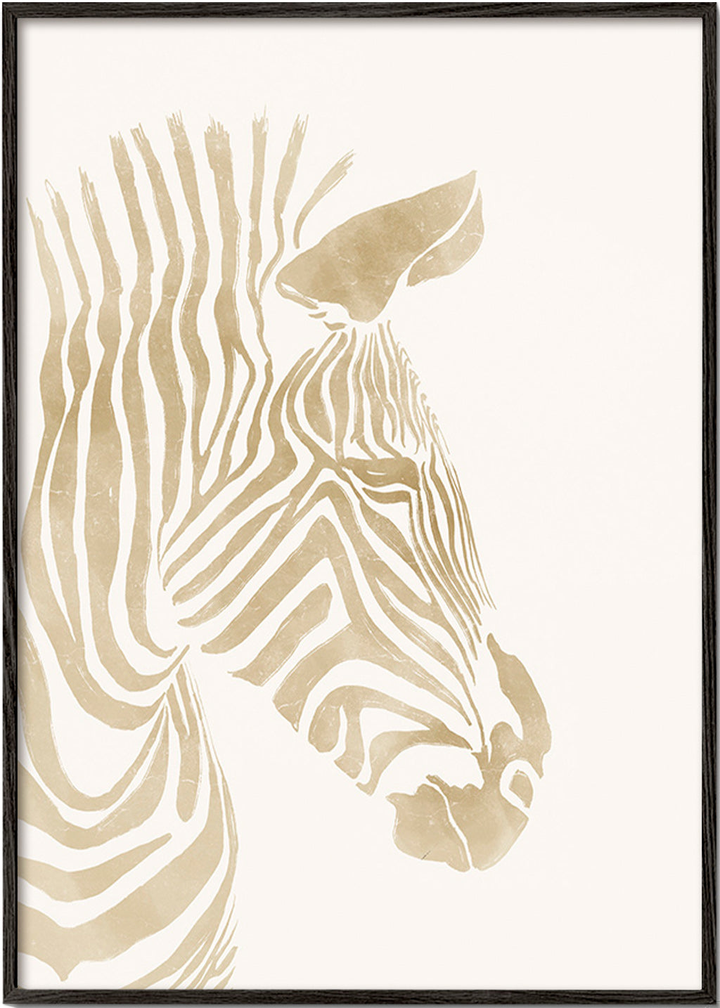 Zebra kunst beige minimalistisk – Black Frame