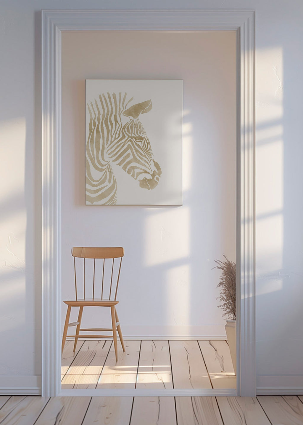Zebra kunst beige minimalistisk – Canvas