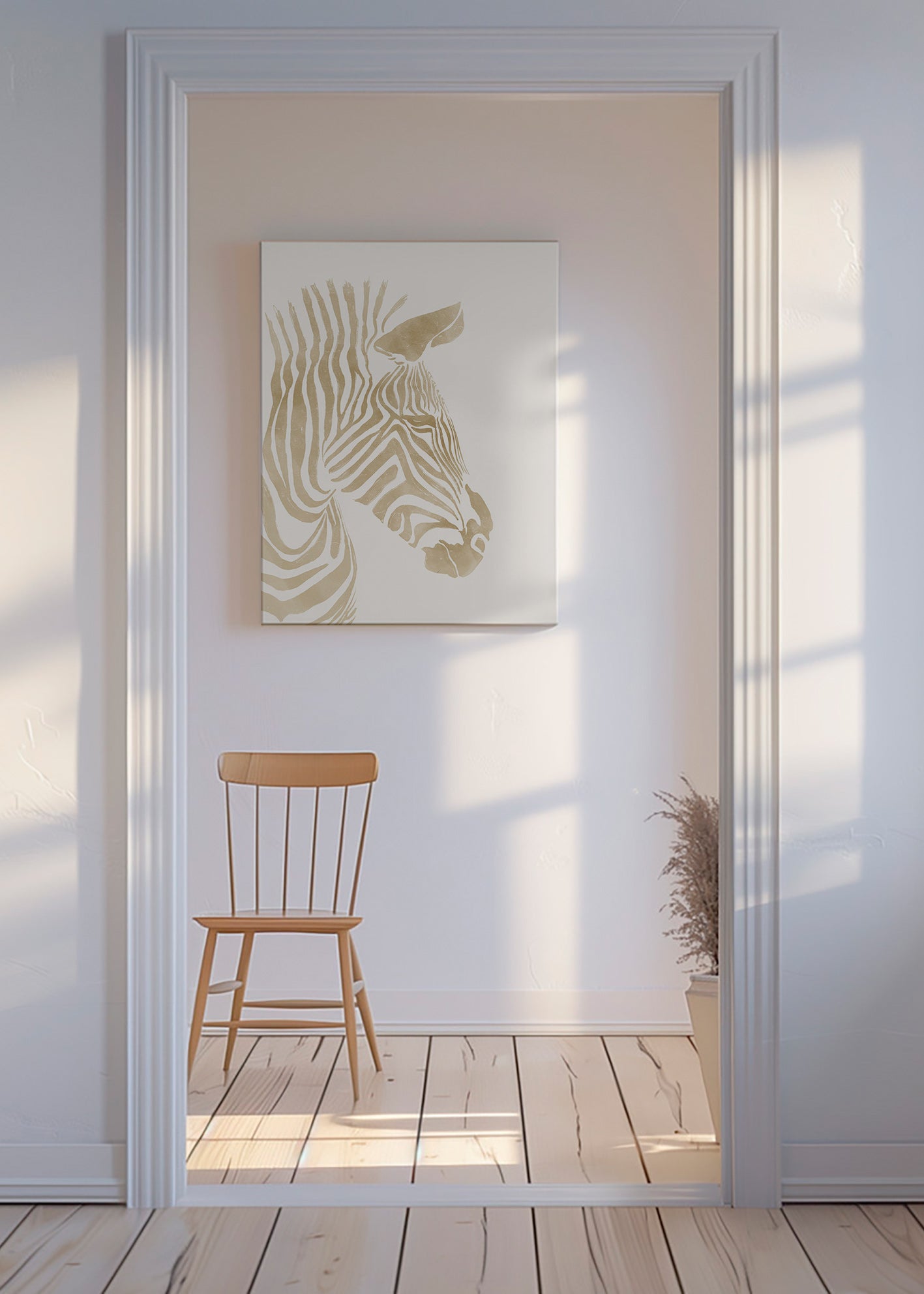 Zebra kunst beige minimalistisk – Canvas