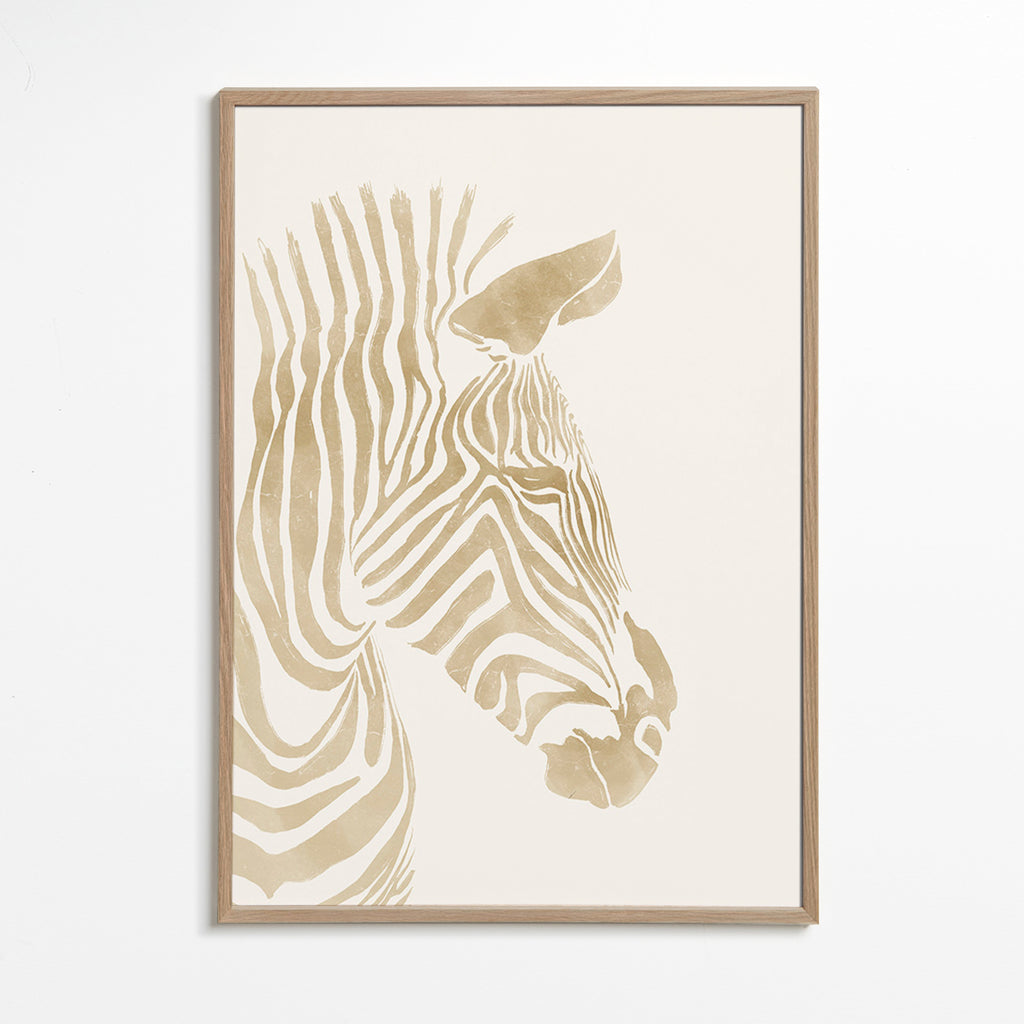 Zebra kunst beige minimalistisk – Oak Frame