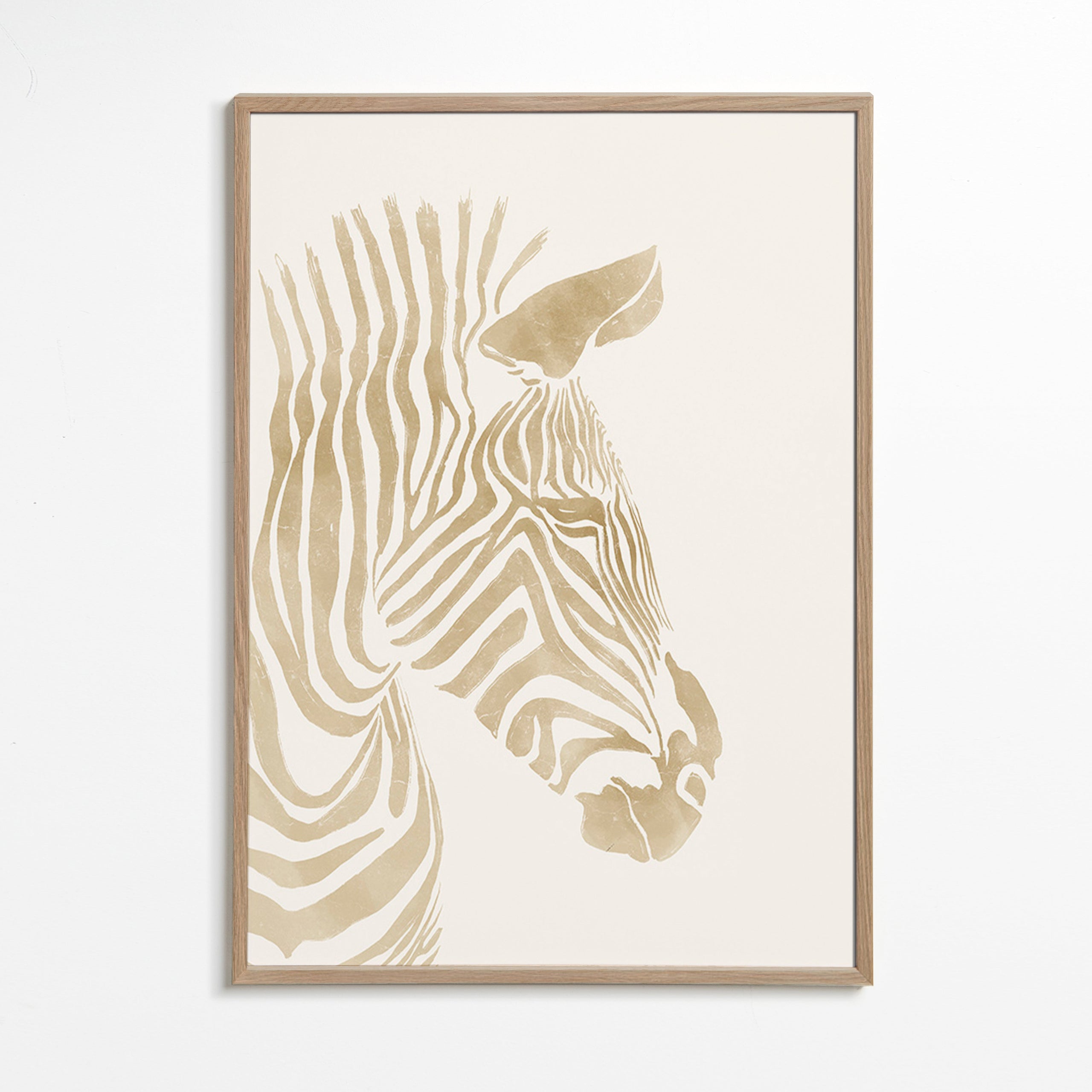 Zebra kunst beige minimalistisk – Oak Frame