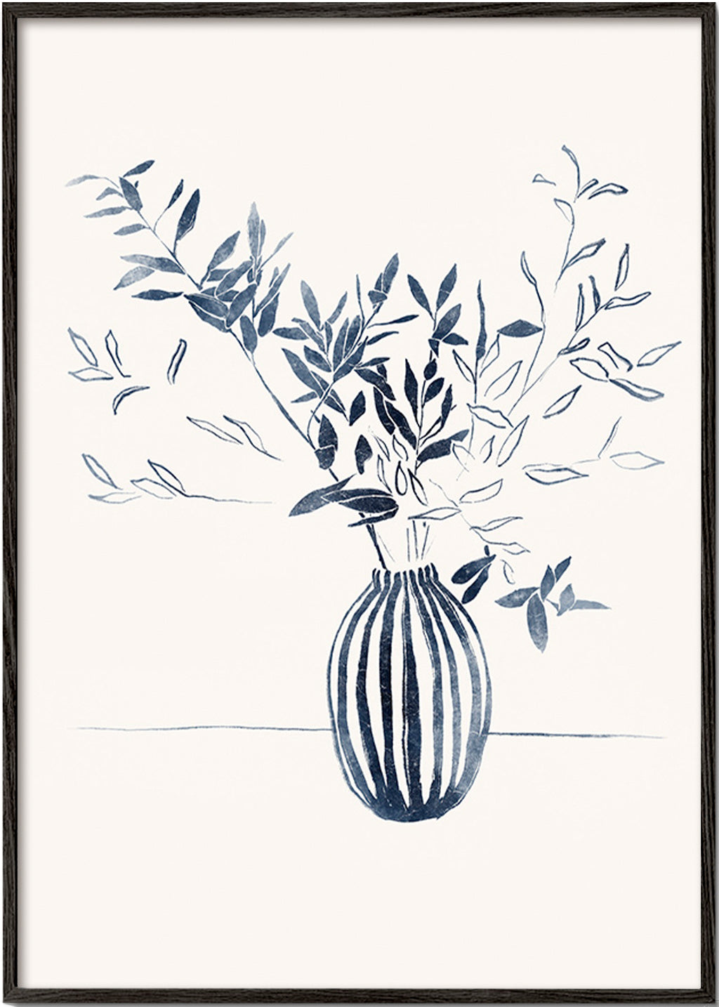 Botanisk plakat: blå grene i vase – Black Frame