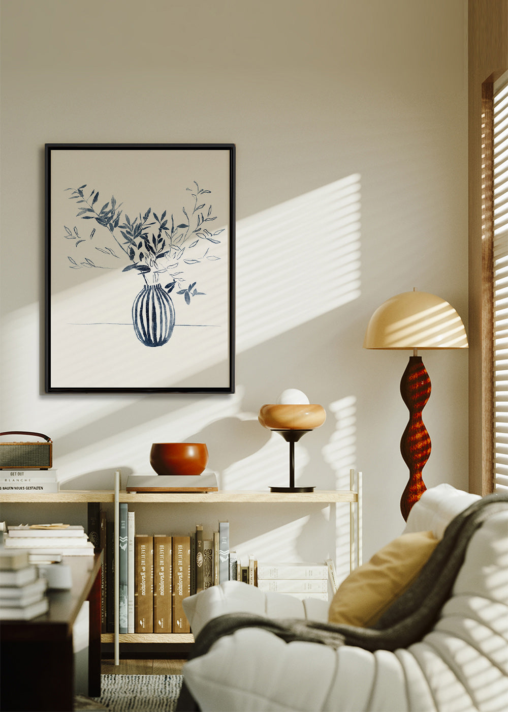 Botanisk plakat: blå grene i vase – Canvas2