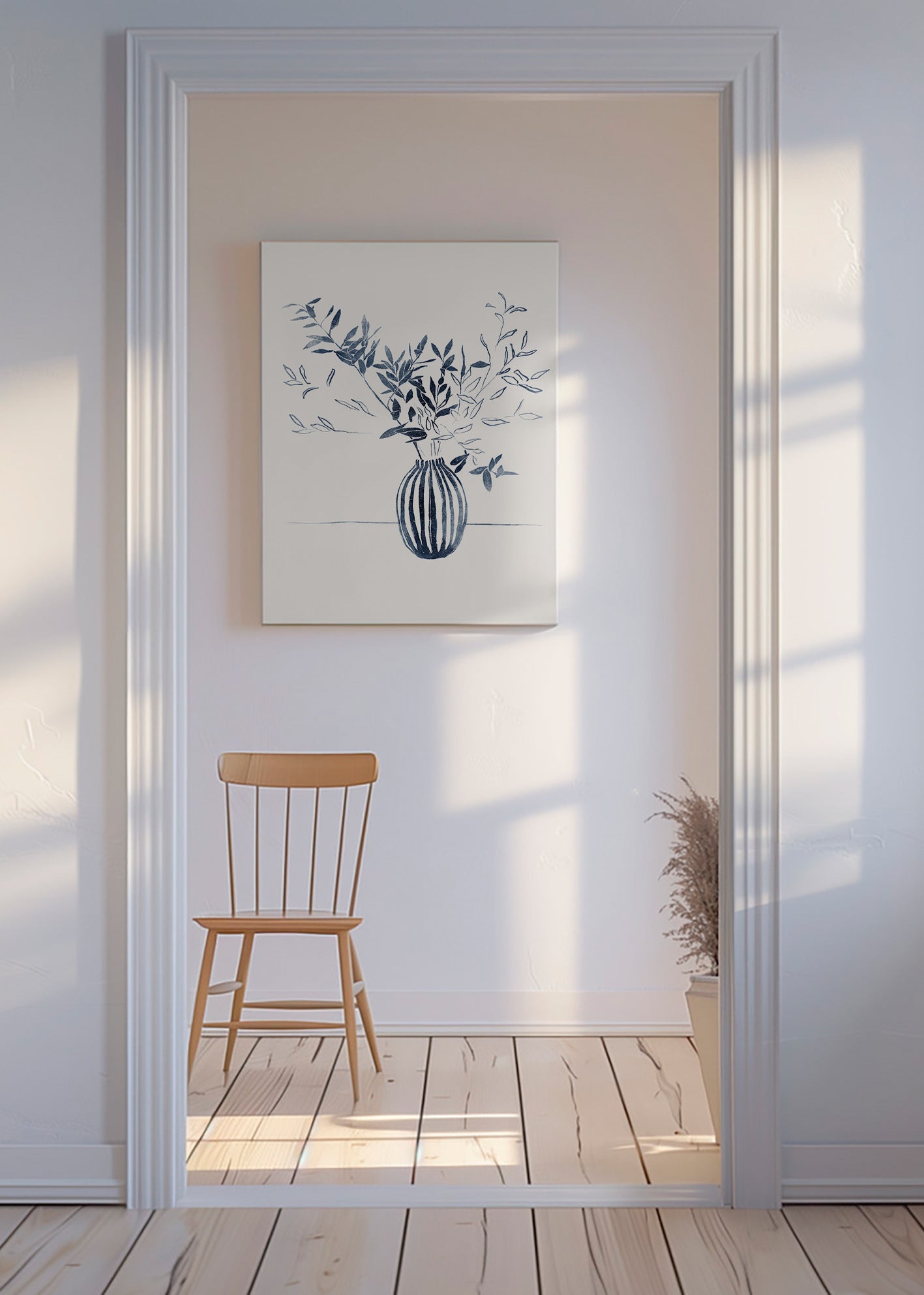 Botanisk plakat: blå grene i vase – Canvas