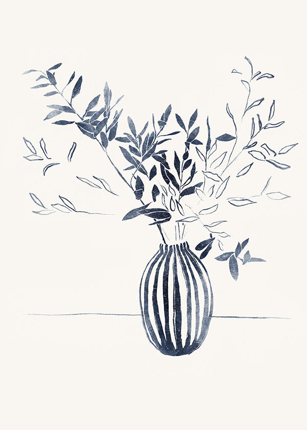 Botanisk plakat: blå grene i vase