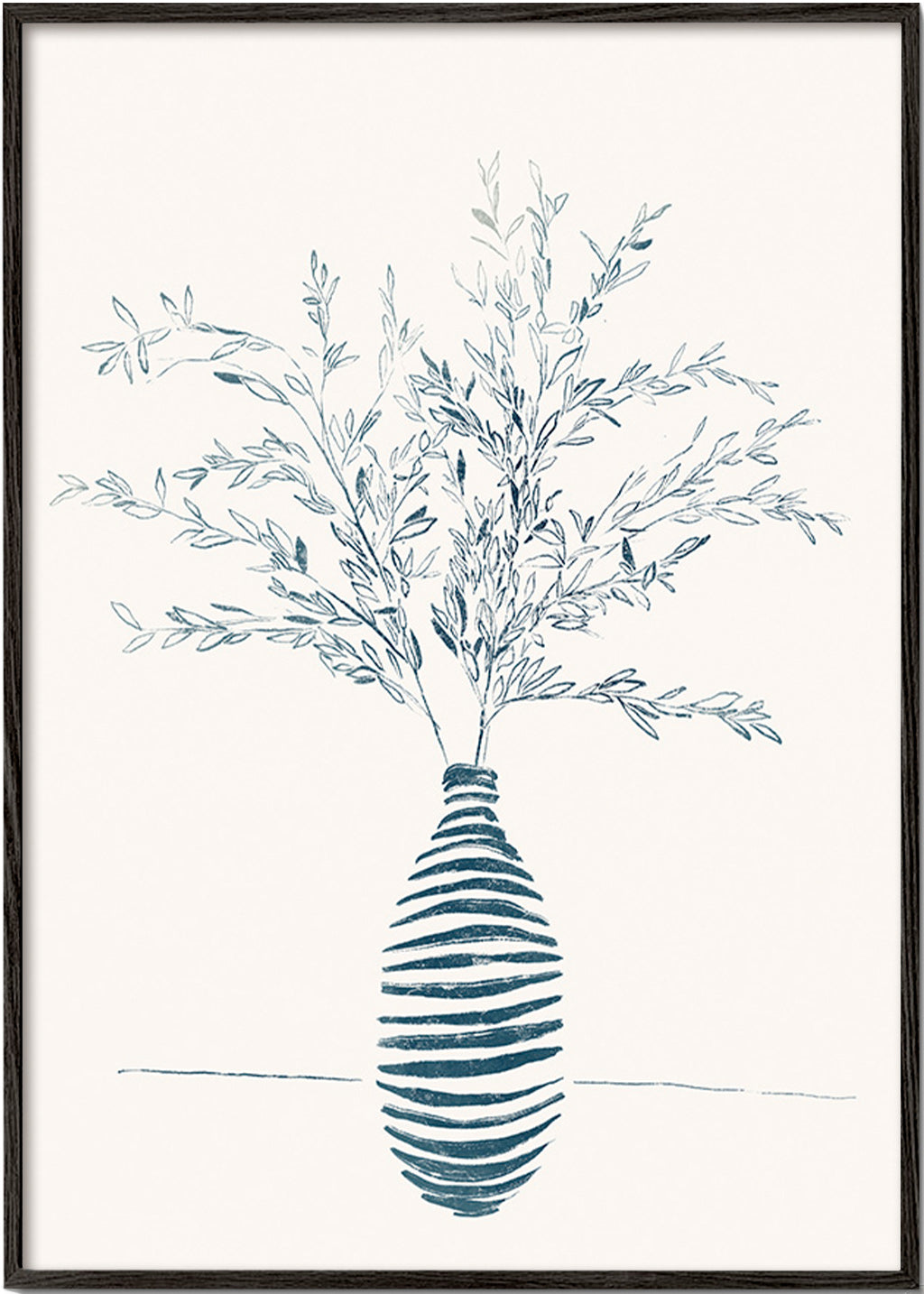 Botanisk plakat med blå vase – Black Frame