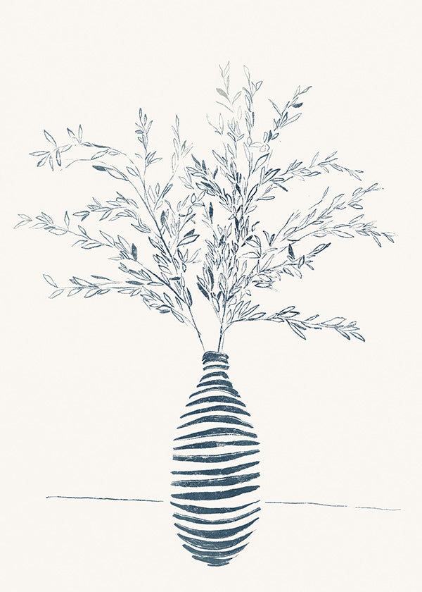 Botanisk plakat med blå vase