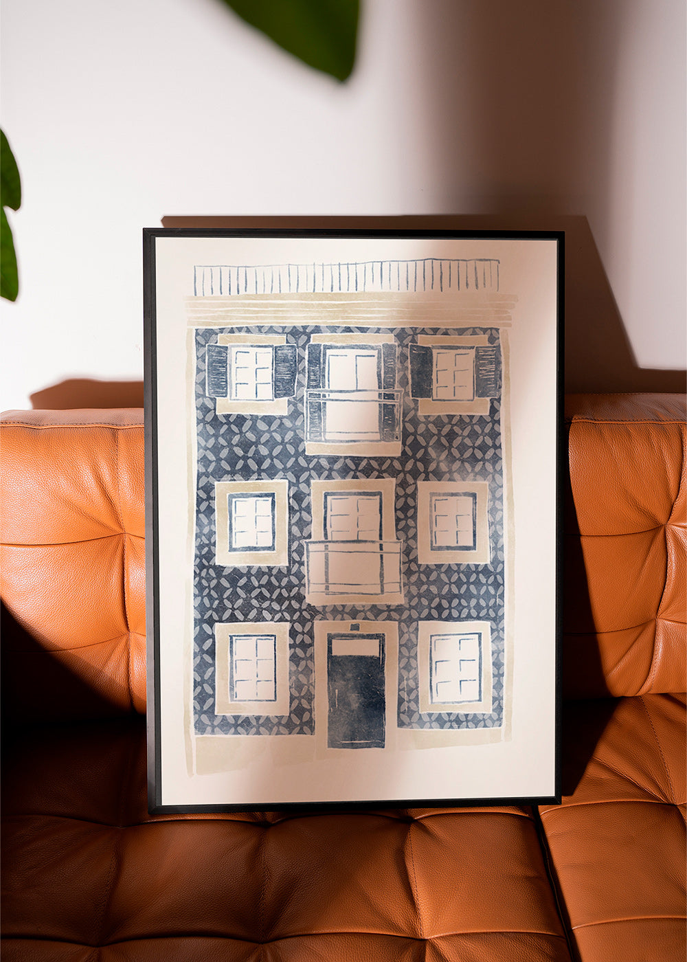 Illustration af blå facade med altaner – Product1