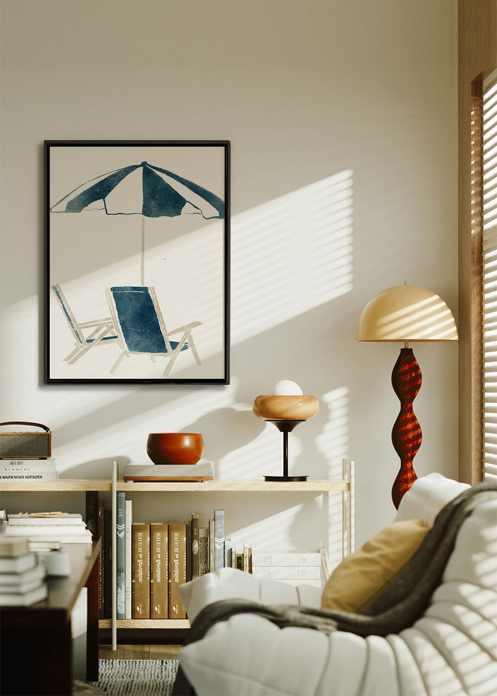 Landskabskunst med parasol og liggestole – Canvas2