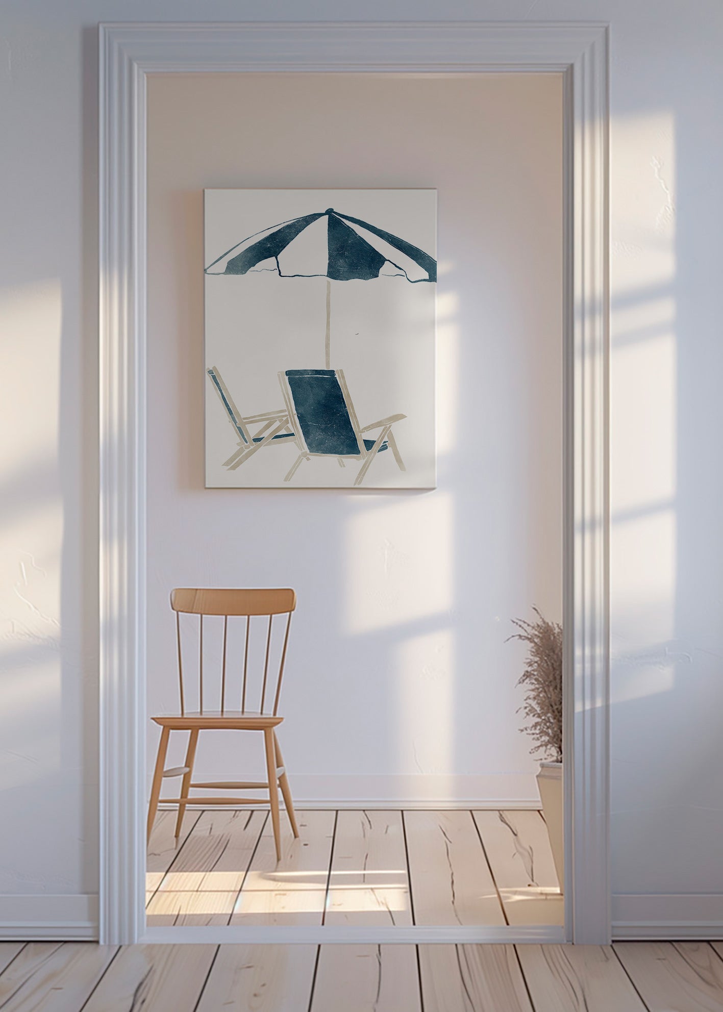 Landskabskunst med parasol og liggestole – Canvas