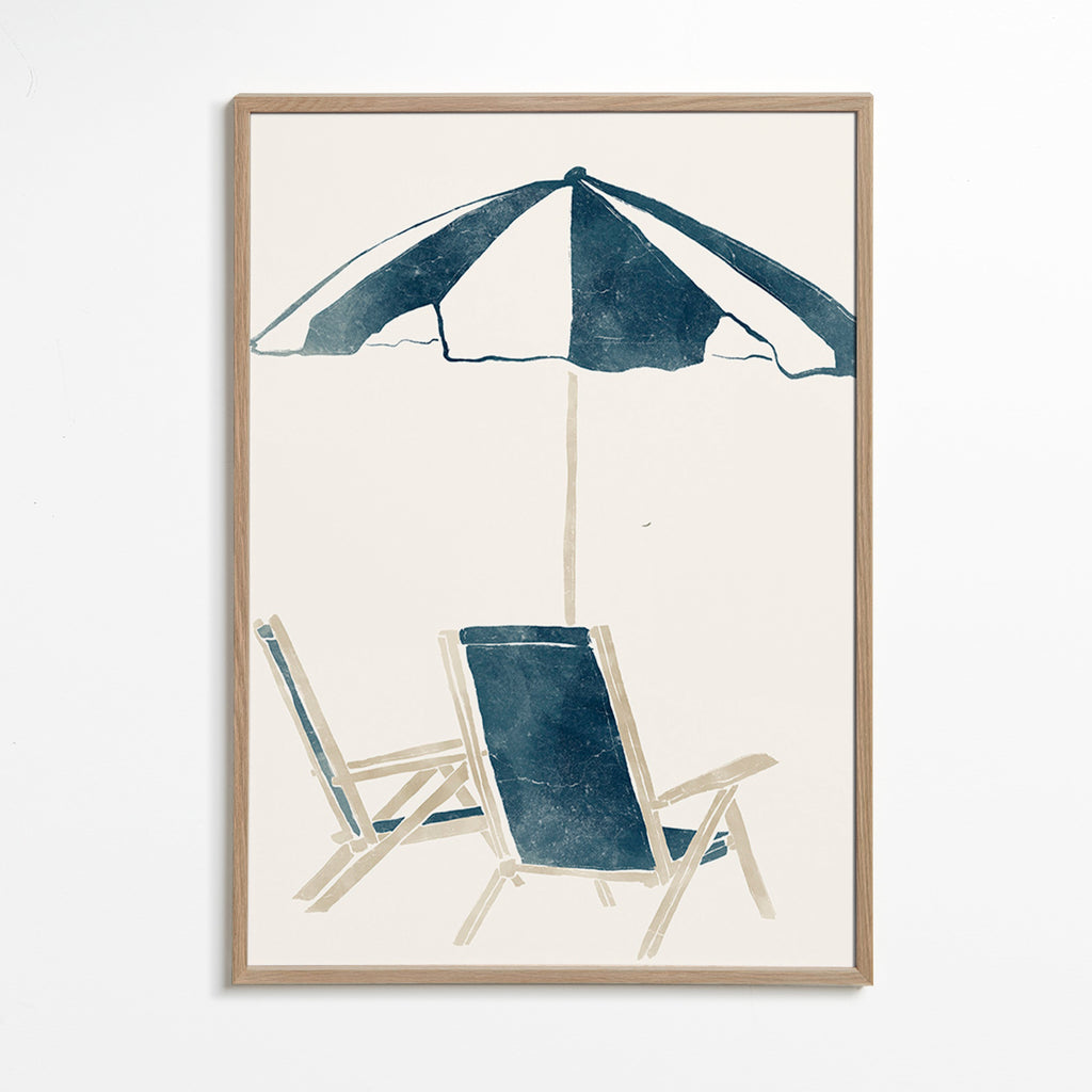 Landskabskunst med parasol og liggestole – Oak Frame
