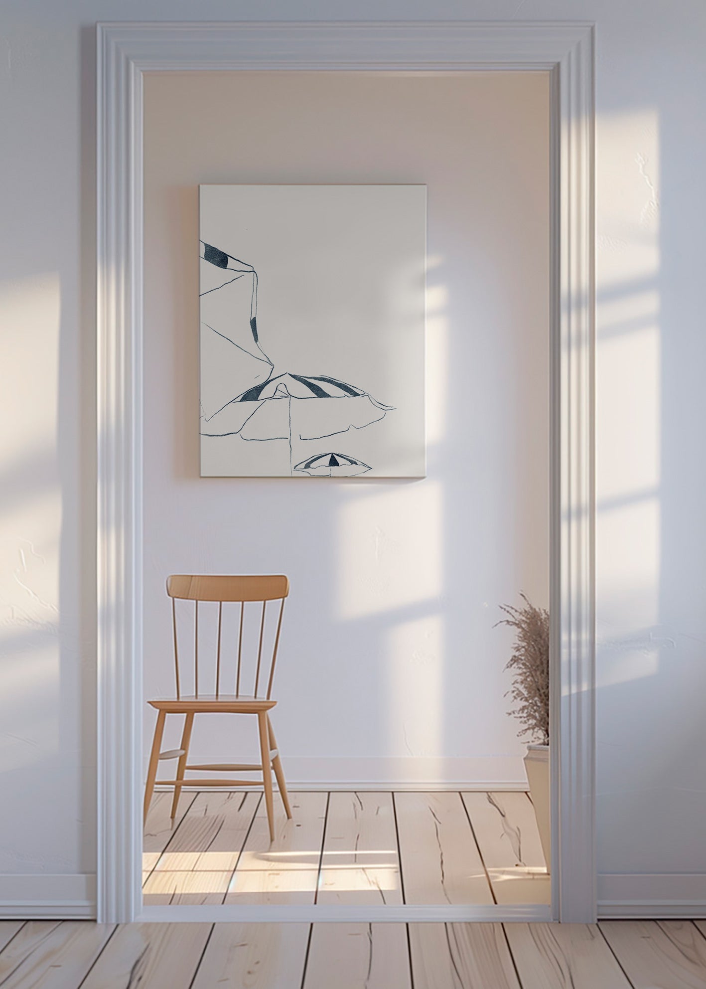Illustration blå strandparasoller minimalistisk – Canvas