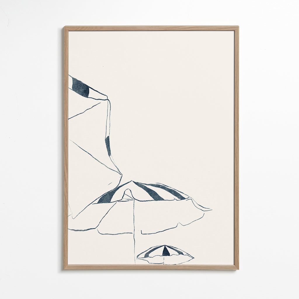 Illustration blå strandparasoller minimalistisk – Oak Frame