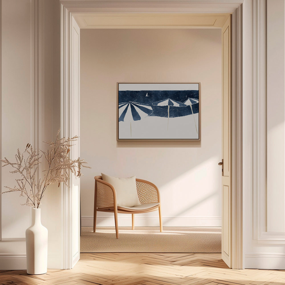 Landskabskunst med minimalistiske strandparasoller – Canvas1