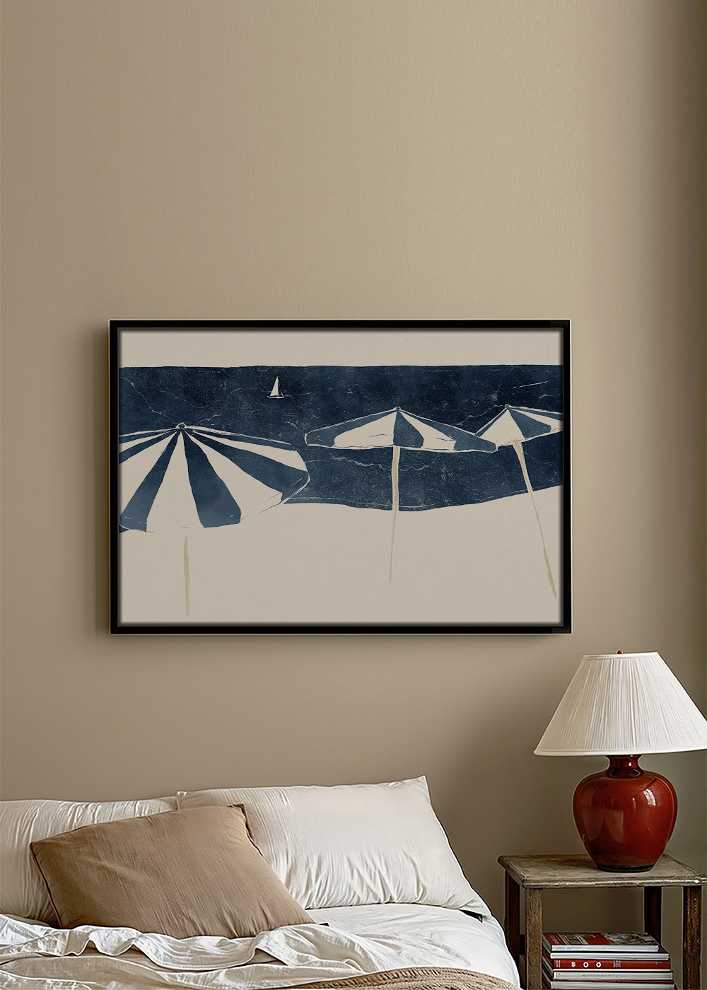 Landskabskunst med minimalistiske strandparasoller – Canvas2