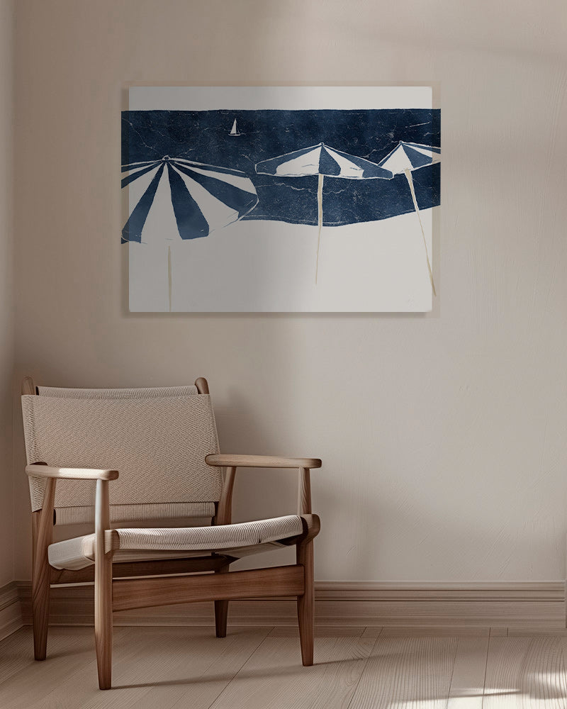 Landskabskunst med minimalistiske strandparasoller – Canvas
