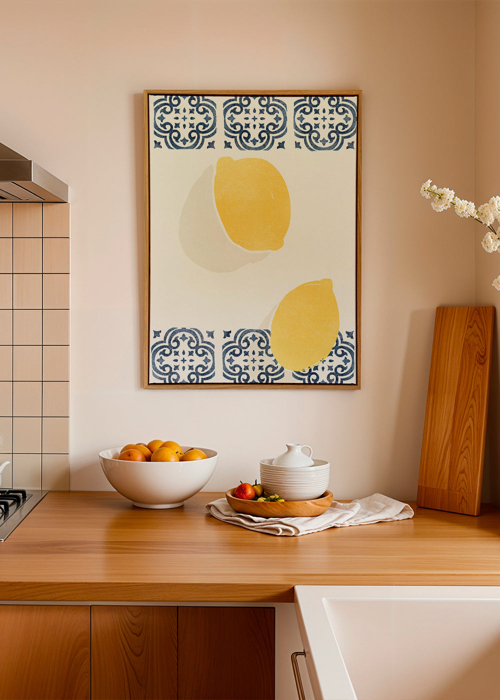 Køkkenkunst med citroner og dekorative fliser – Canvas1