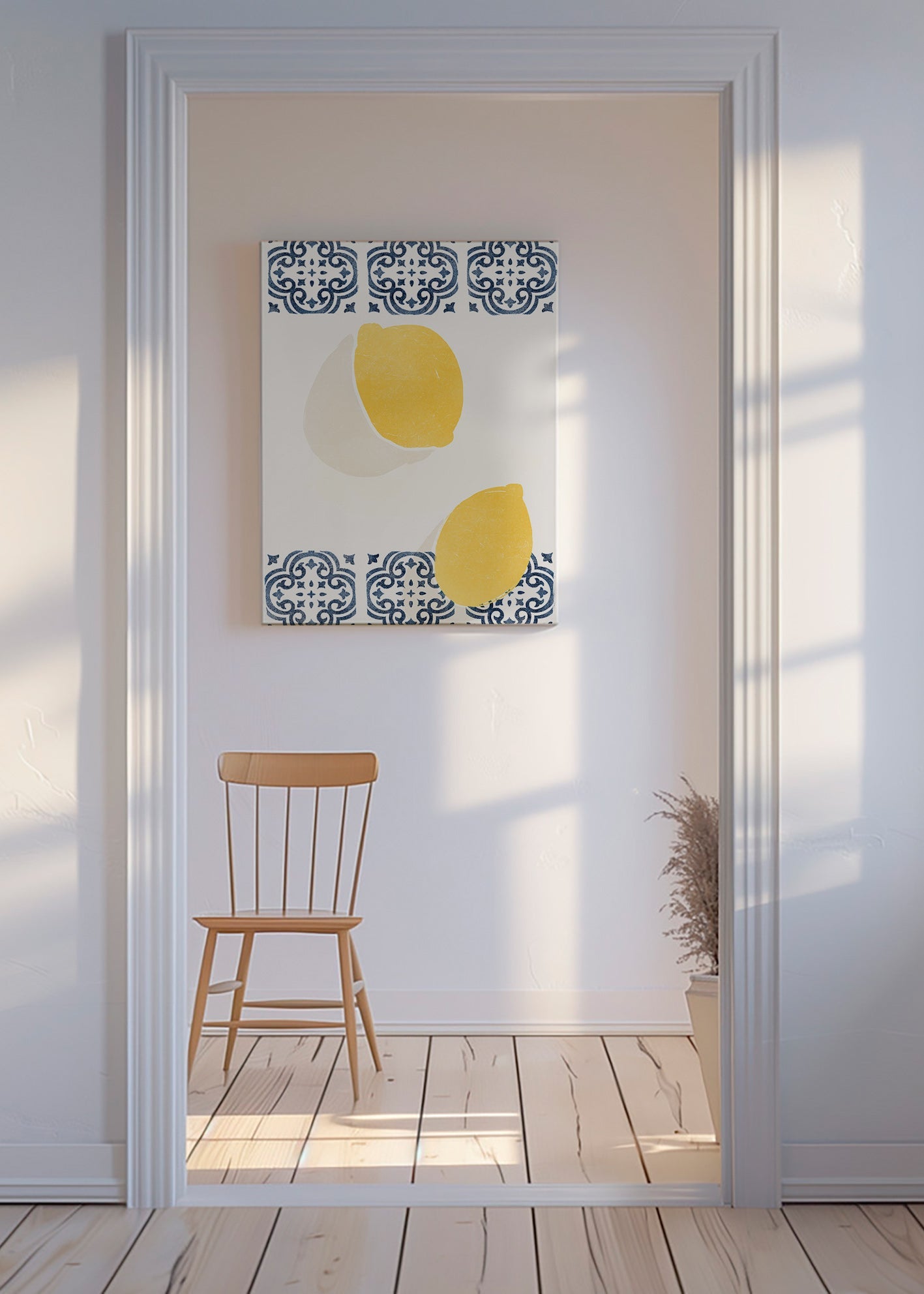 Køkkenkunst med citroner og dekorative fliser – Canvas