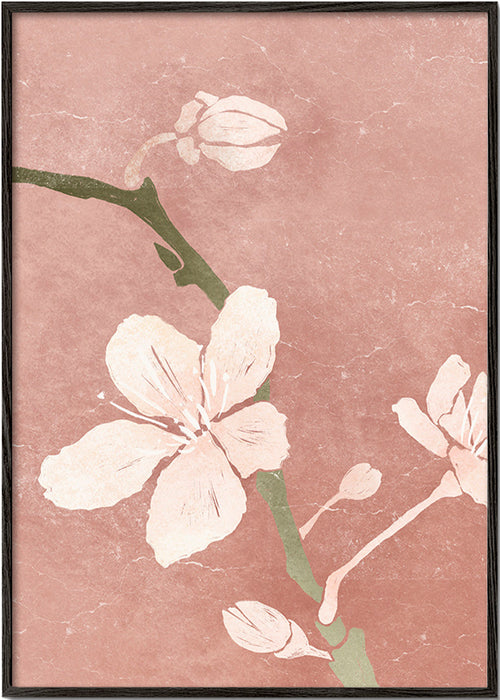 Botanisk plakat rosa blomst – Black Frame