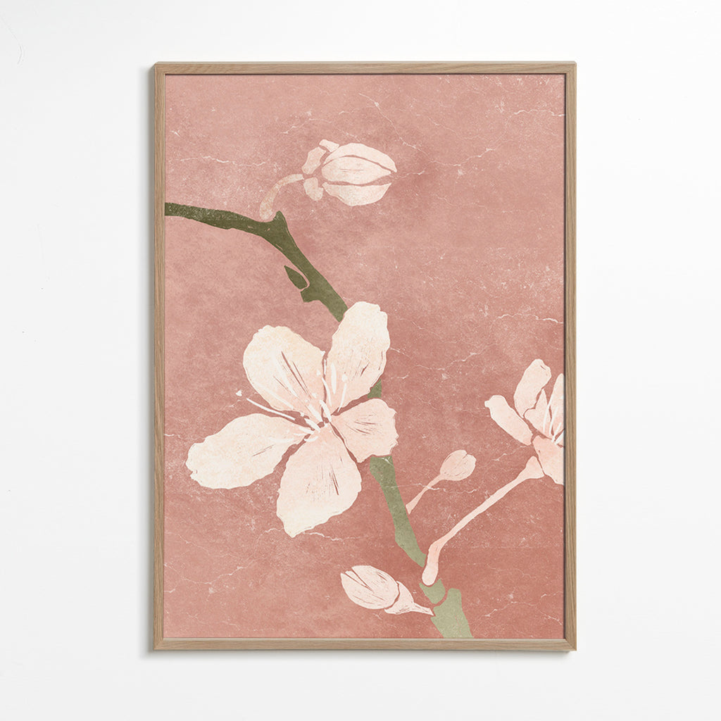 Botanisk plakat rosa blomst – Oak Frame