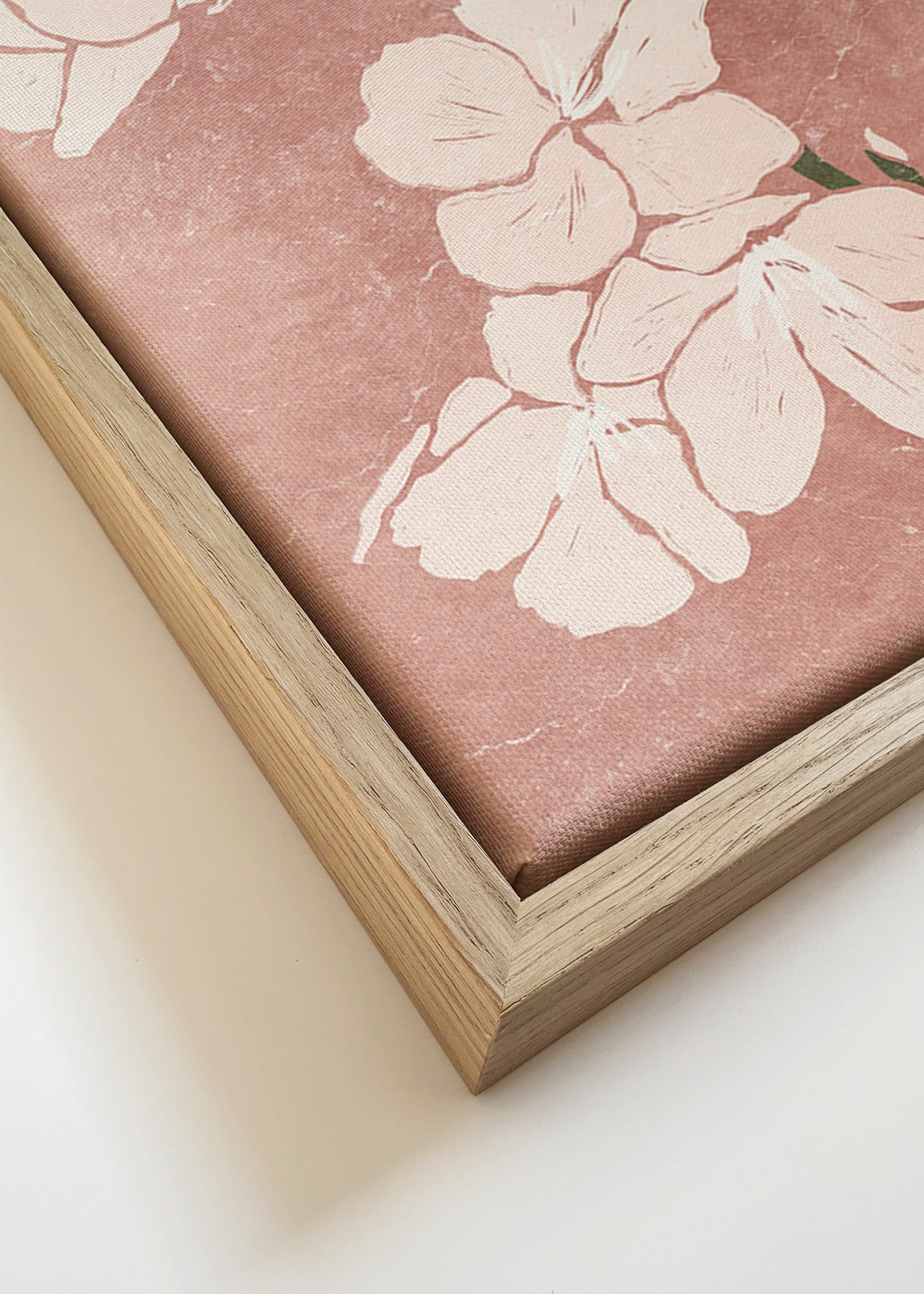 Botanisk plakat med rosa blomster og vintage tekstur – Canvas detail