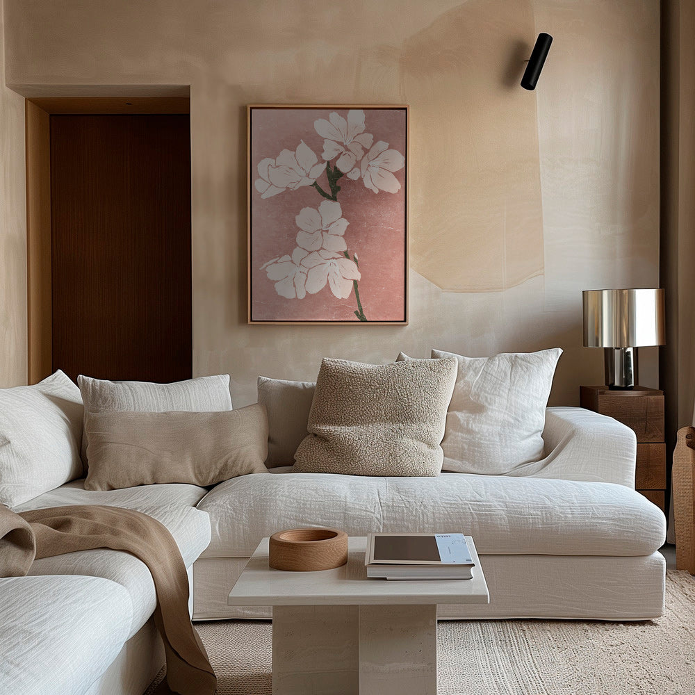 Botanisk plakat med rosa blomster og vintage tekstur – Canvas2